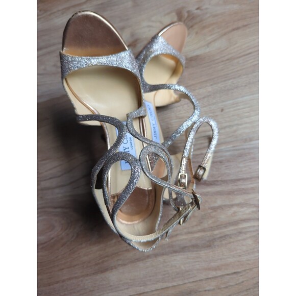 Jimmy Choo Lance Lang Metallic Shimmer Heels Womens 37.5 - Picture 5 of 16